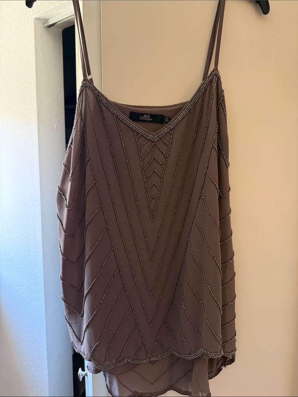 BKE Brown Beaded Spaghetti-Strap Camisole